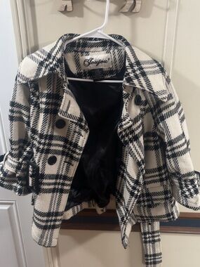 Jou Jou Black and White Plaid Peacoat